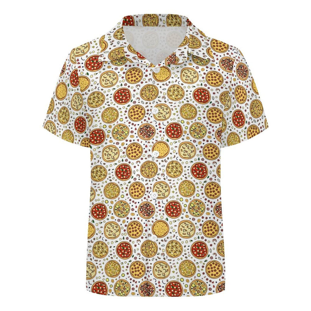 Round Pizzas On White Kids Youth Short Sleeve Button Up Shirt