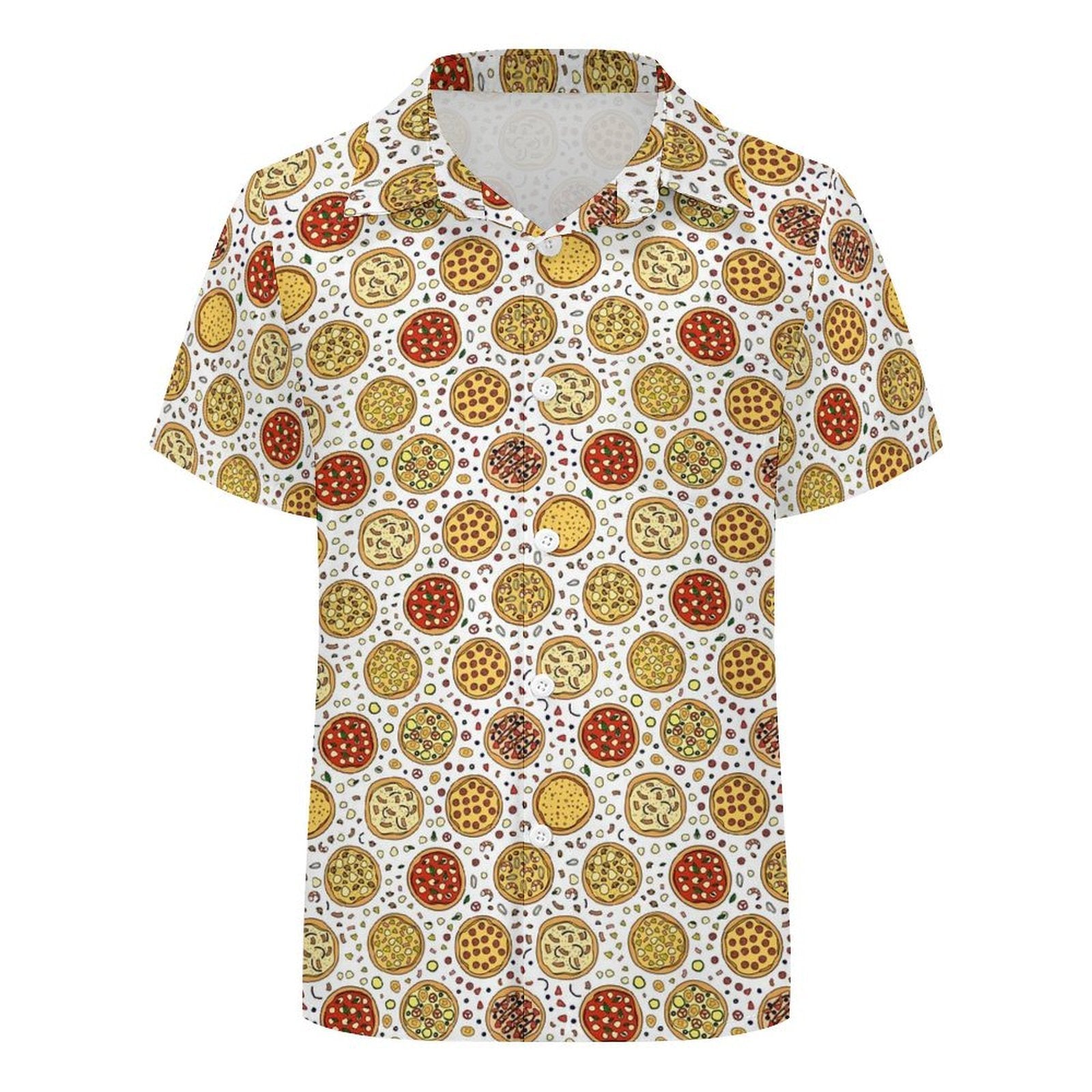Round Pizzas On White Kids Youth Short Sleeve Button Up Shirt