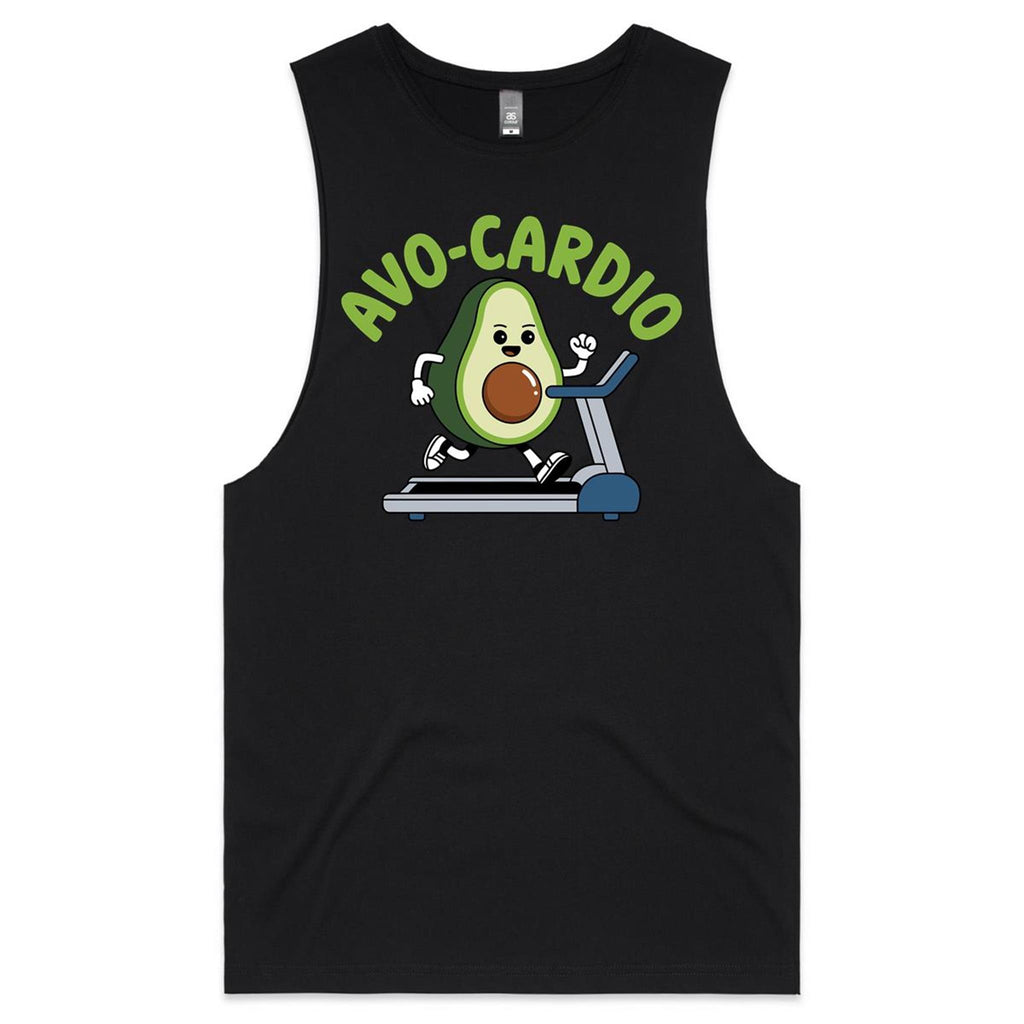 Avo-Cardio, Avocado Treadmill - Tank Top Tee Black Drop Arm Tank Top Fitness Printed In Australia