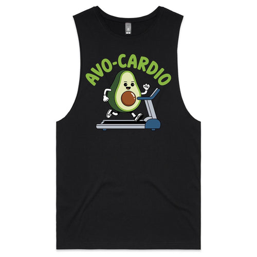 Avo-Cardio, Avocado Treadmill - Tank Top Tee Black Drop Arm Tank Top Fitness Printed In Australia