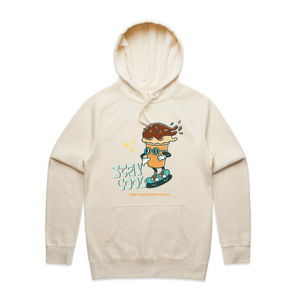 Stay Cool - Mens Hoodie Ecru Mens Hoodie Printed In Australia Summer