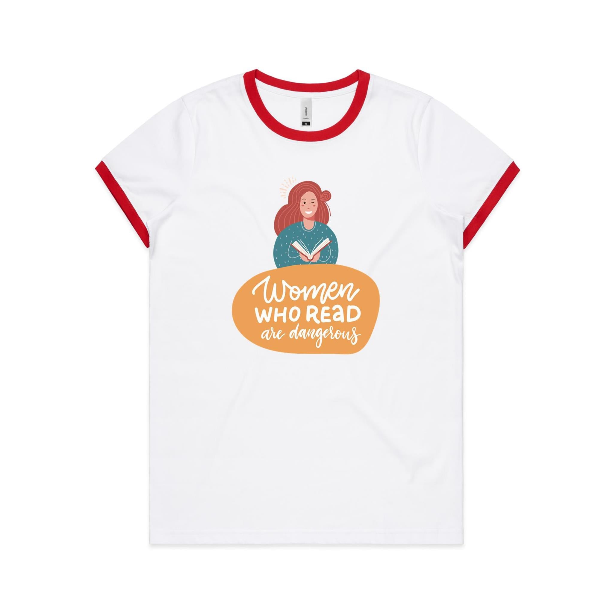 Women Who Read Are Dangerous - Women's Ringer Tee White Red Womens Ringer T-shirt Printed In Australia Reading
