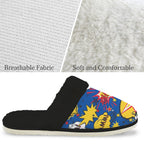 Blue Comic Book Men's Fur Trim Thick-Sole Indoor Slippers Men's Fur Trimmed Slippers comic Printed Offshore