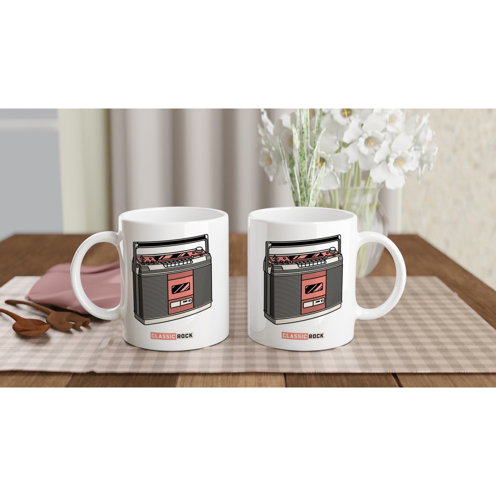 Classic Rock, Cassette Player - White 11oz Ceramic Mug White 11oz Mug Globally Fulfilled Music Retro
