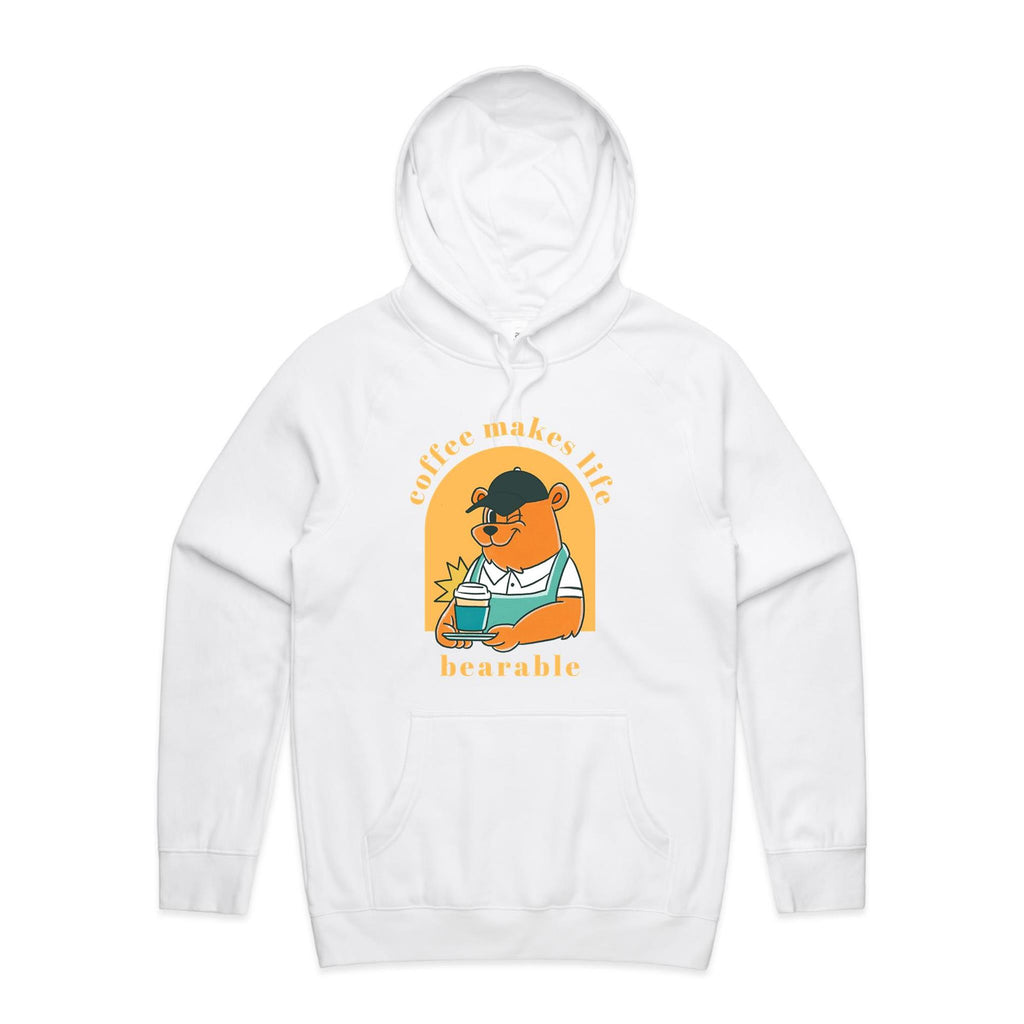 Coffee Makes Life Bearable - Mens Hoodie White Mens Hoodie animal Coffee Printed In Australia