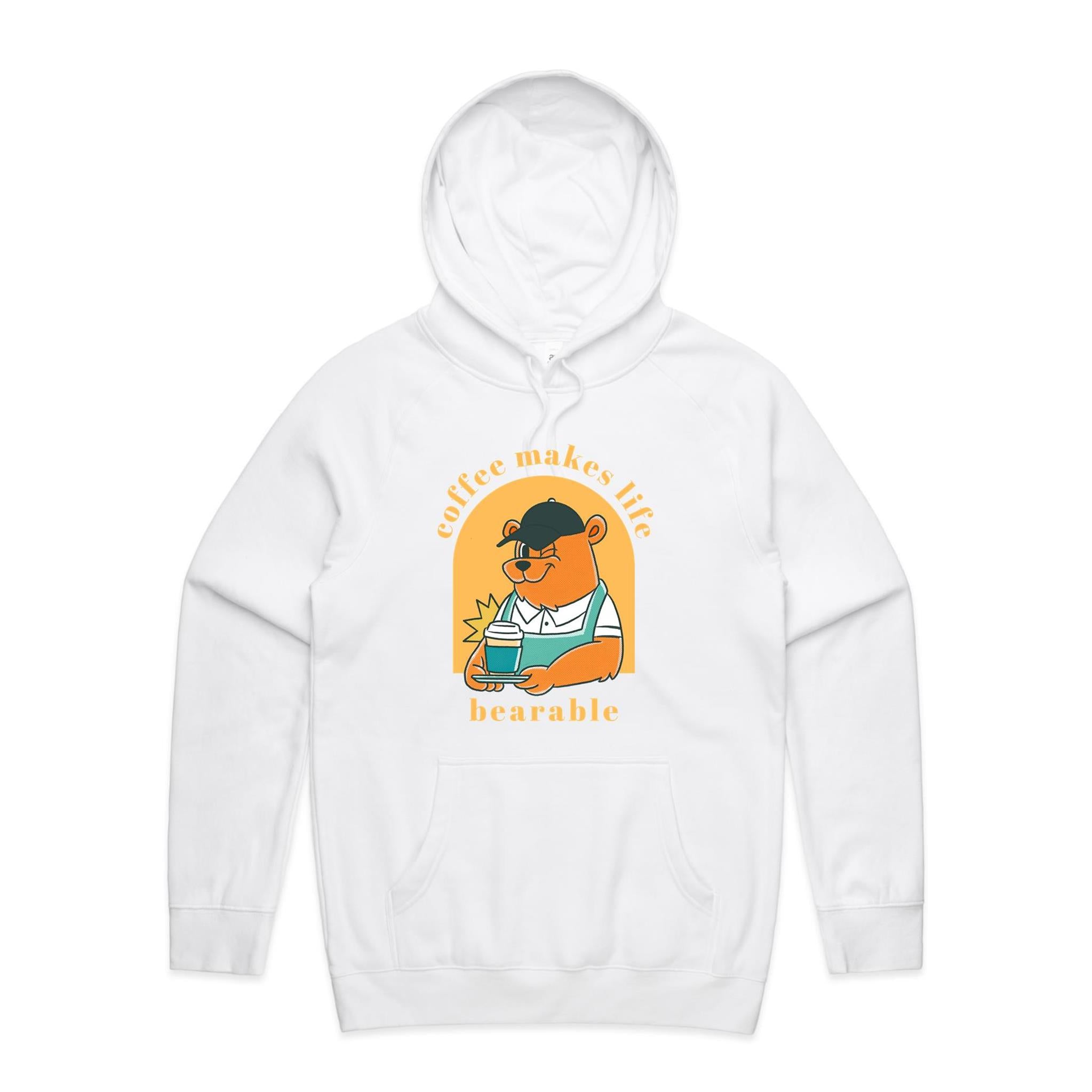 Coffee Makes Life Bearable - Mens Hoodie White Mens Hoodie animal Coffee Printed In Australia