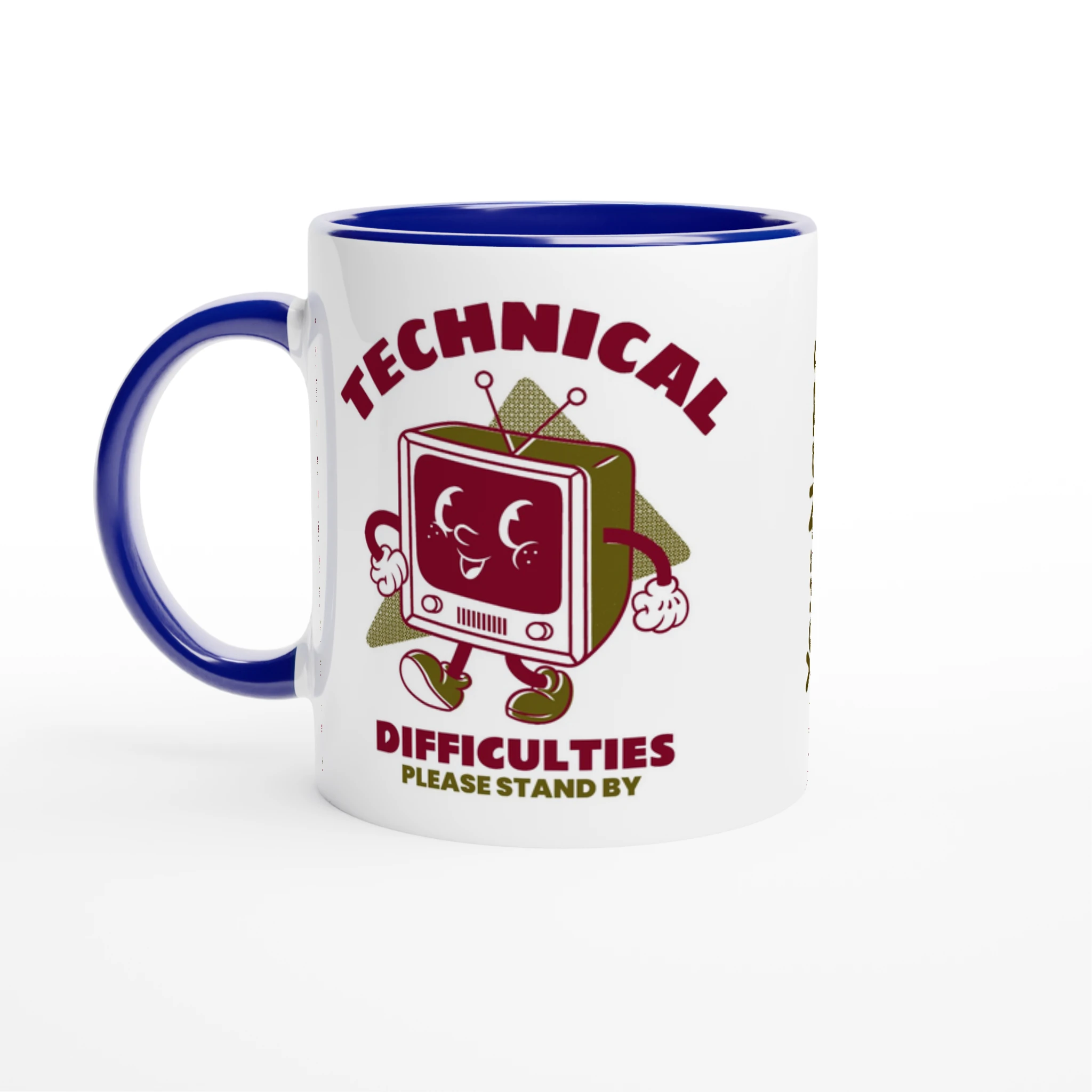 Personalised - Retro TV, Technical Difficulties - White 11oz Ceramic Mug with Colour Inside Ceramic Blue Personalised 11oz Mug customise Globally Fulfilled personalise Retro Tech