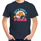 Let's Take A Paws, Cats - Kids Youth T-Shirt Navy Kids Youth T-shirt animal Printed In Australia