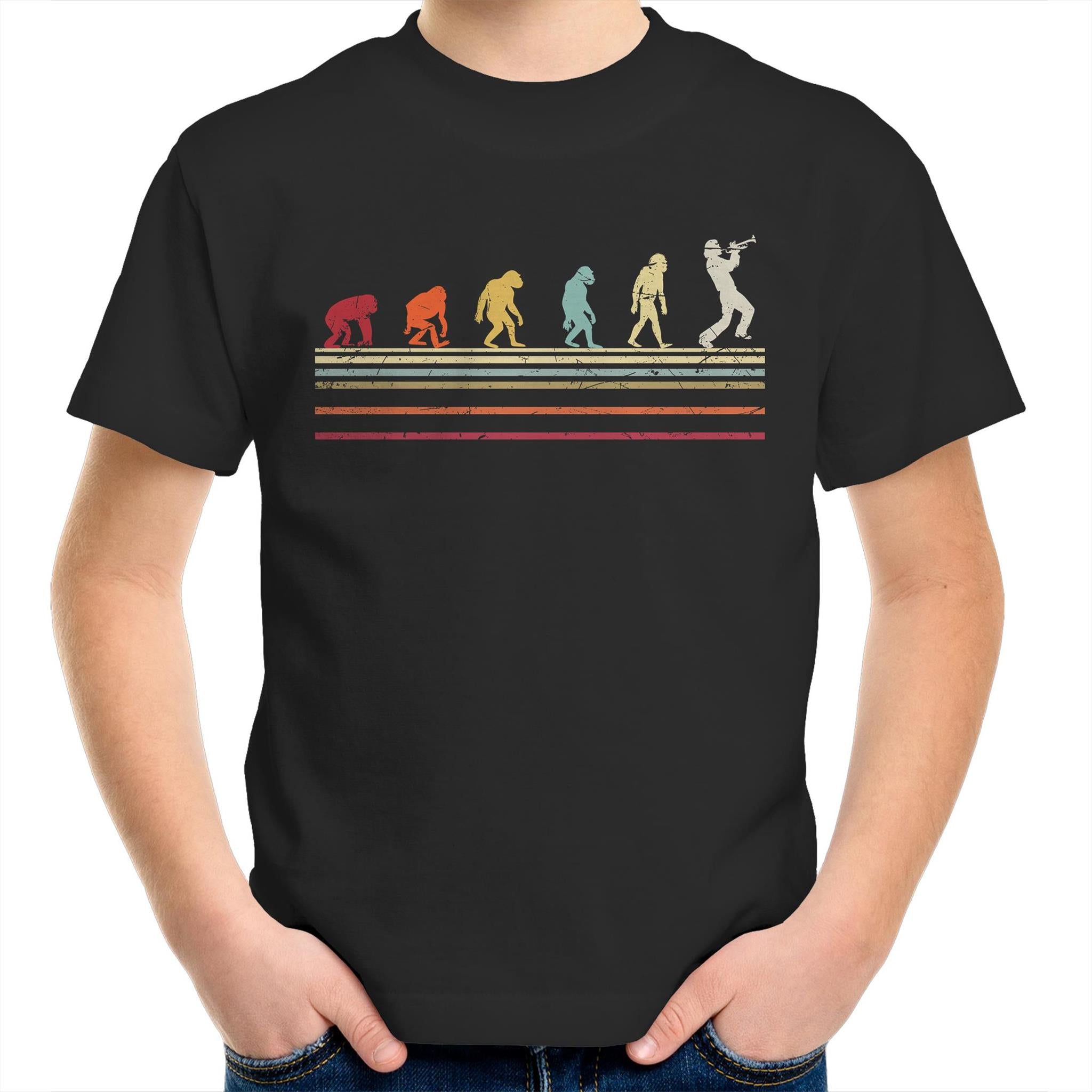 Trumpet Player Evolution - Kids Youth T-Shirt Black Kids Youth T-shirt Music Printed In Australia