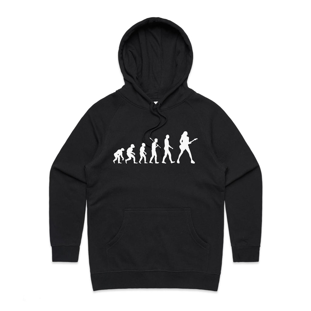 Guitarist Evolution - Womens Hoodie Black Womens Hoodie Music Printed In Australia