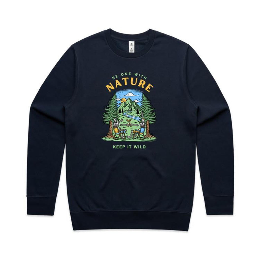 Be One With Nature - AS Colour Stencil Crew Sweatshirt Navy Sweatshirt Printed In Australia