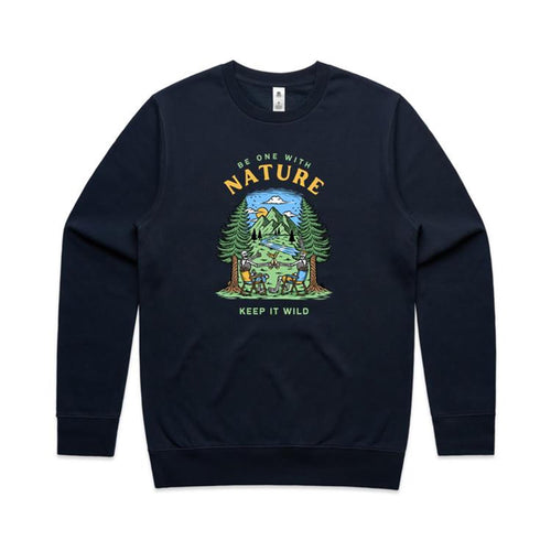 Be One With Nature - AS Colour Stencil Crew Sweatshirt Navy Sweatshirt Printed In Australia