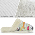 Happy Sushi Women's Fur Trim Thick-Sole Indoor Slippers Women's Fur Trimmed Slippers Food Printed Offshore
