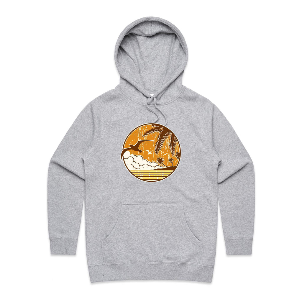 Tropical Days - Womens Hoodie Grey Marle Womens Hoodie Printed In Australia Summer Surf