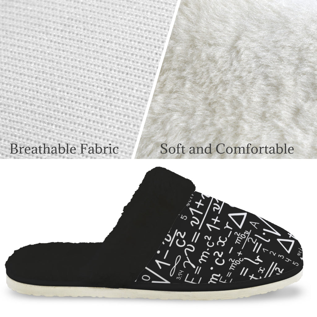 Mathematics Men's Fur Trim Thick-Sole Indoor Slippers Men's Fur Trimmed Slippers Maths Printed Offshore