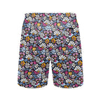 Graphic Flowers On Black Men's Mid-Length Beach Shorts Men's Mid-Length Beach Shorts Plants Printed Offshore