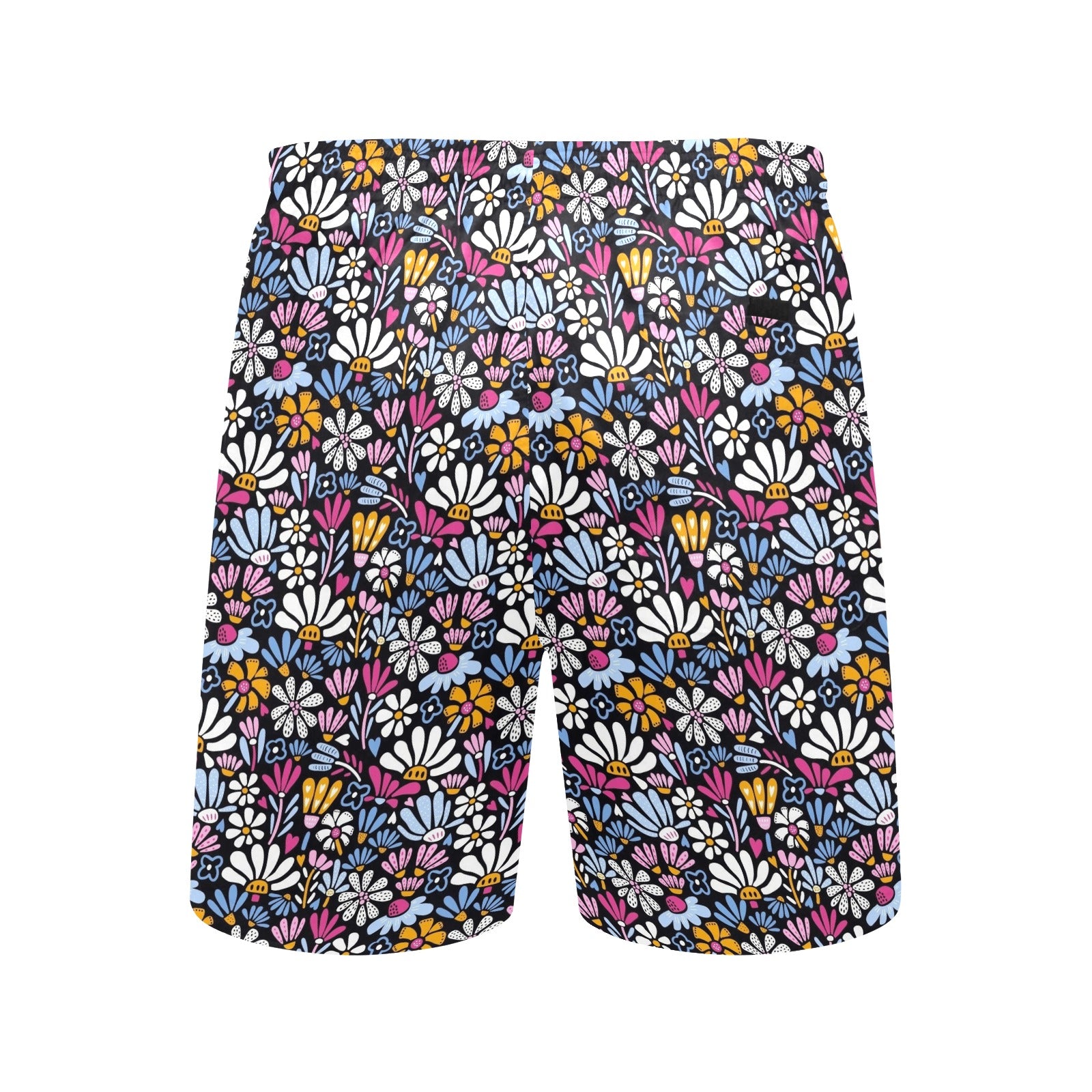 Graphic Flowers On Black Men's Mid-Length Beach Shorts Men's Mid-Length Beach Shorts Plants Printed Offshore