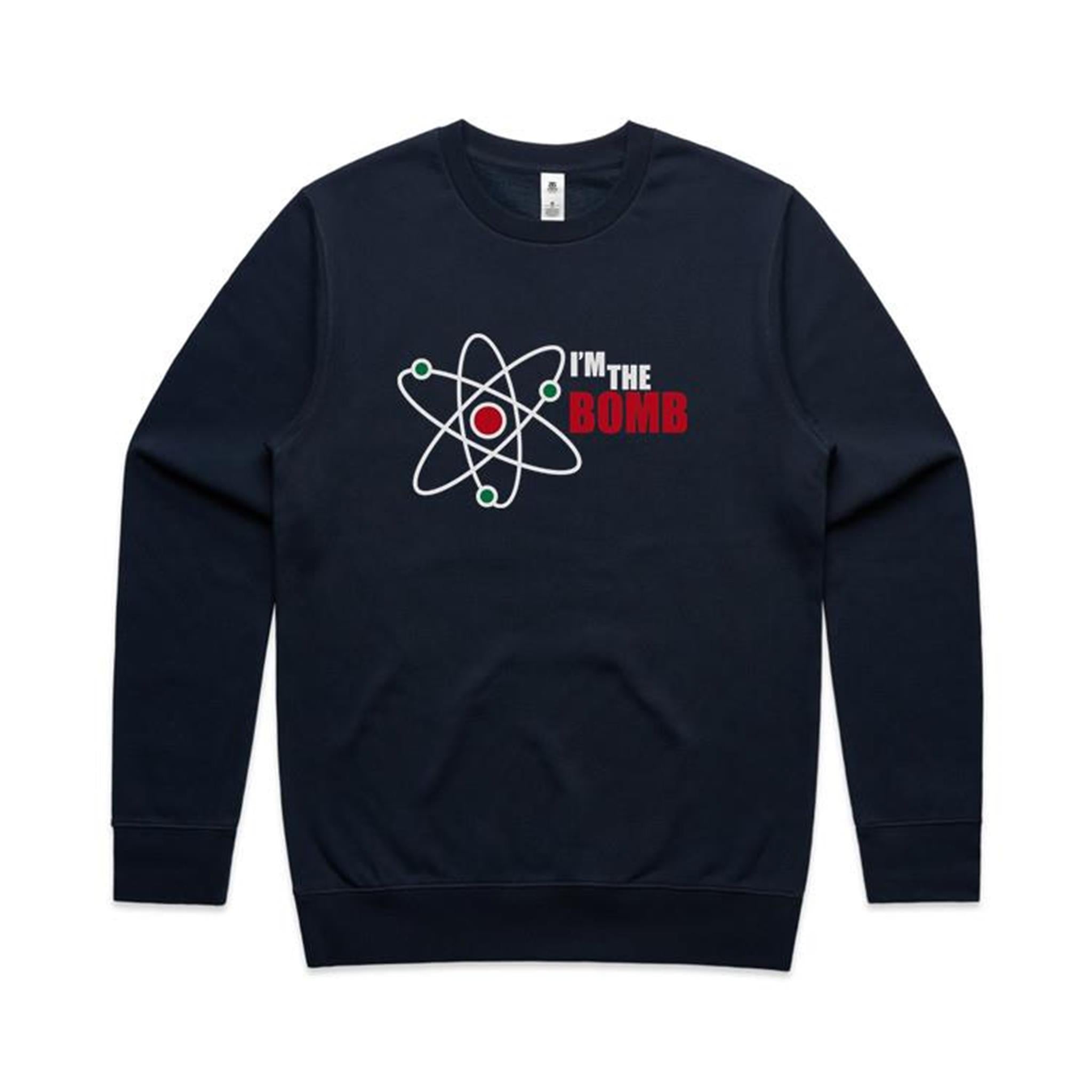I'm The Bomb, Atom - AS Colour Stencil Crew Sweatshirt Navy Sweatshirt Printed In Australia Science