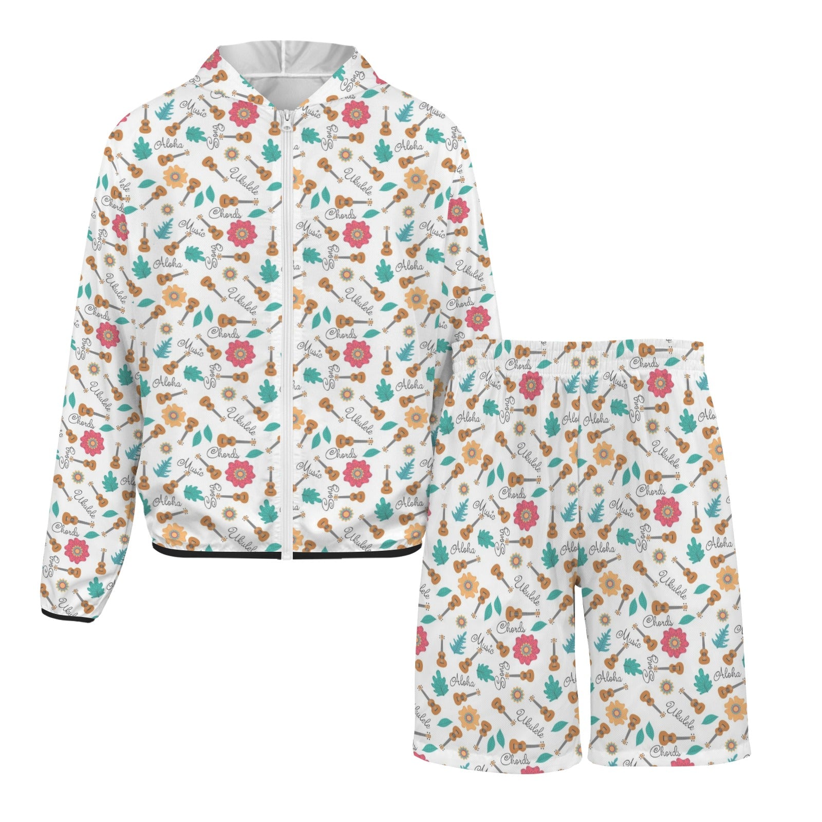 Ukulele Men's Lightweight Sun Hoodie & Shorts Set Men's Lightweight Sun Hoodie & Shorts Music Printed Offshore