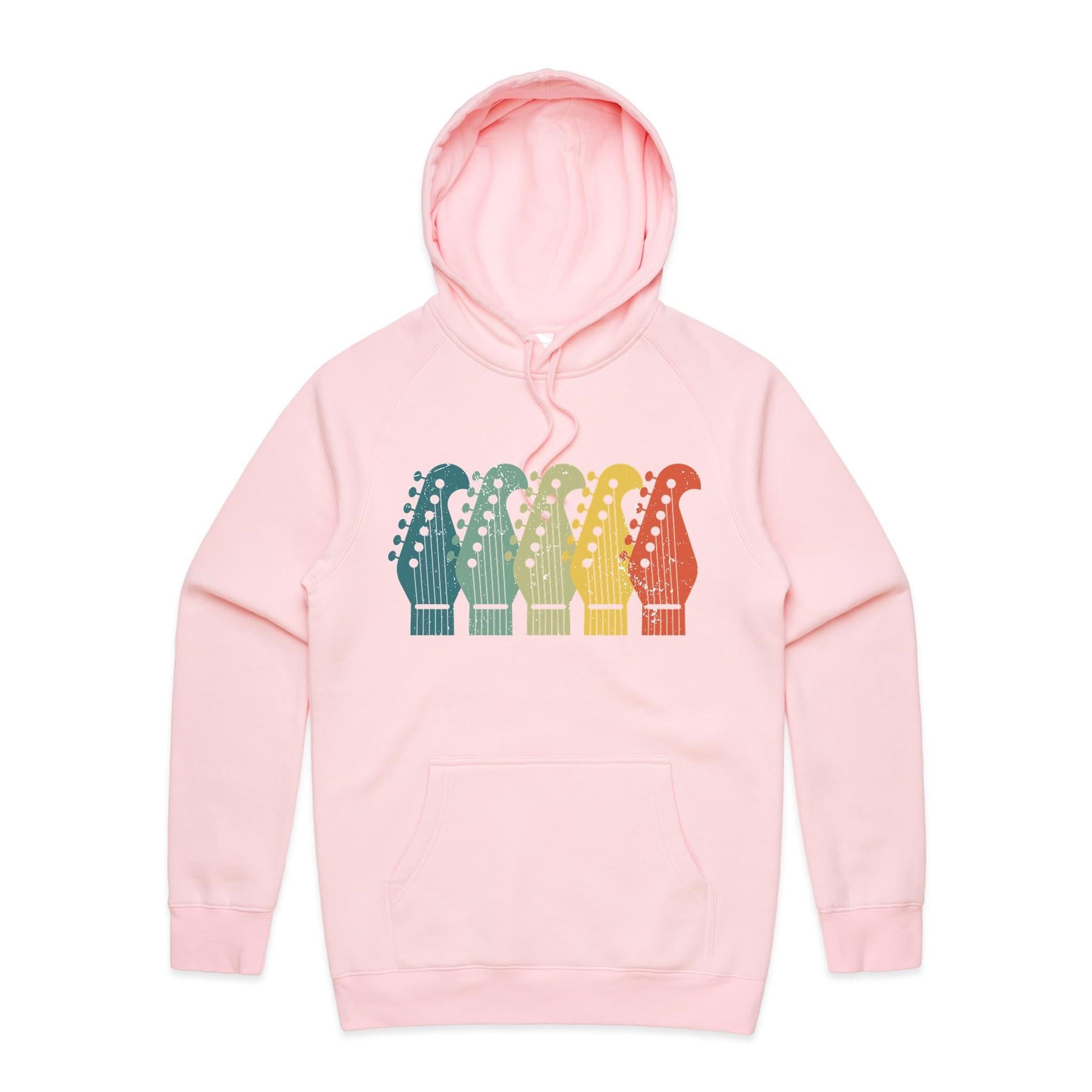 Vintage Guitar Headstock - Mens Hoodie Pink Mens Hoodie Music Printed In Australia