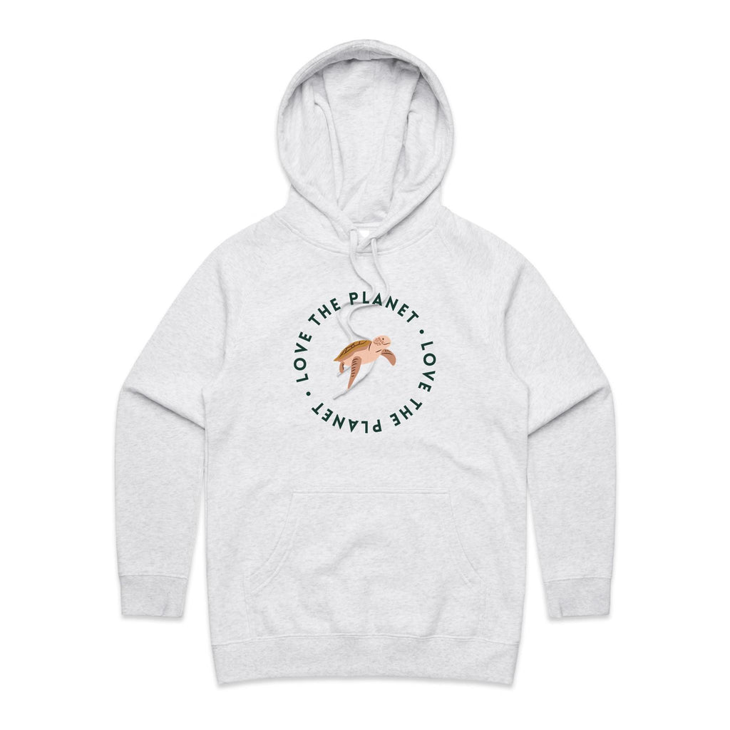 Love The Planet, Turtle - Womens Hoodie White Marle Womens Hoodie animal Environment Printed In Australia