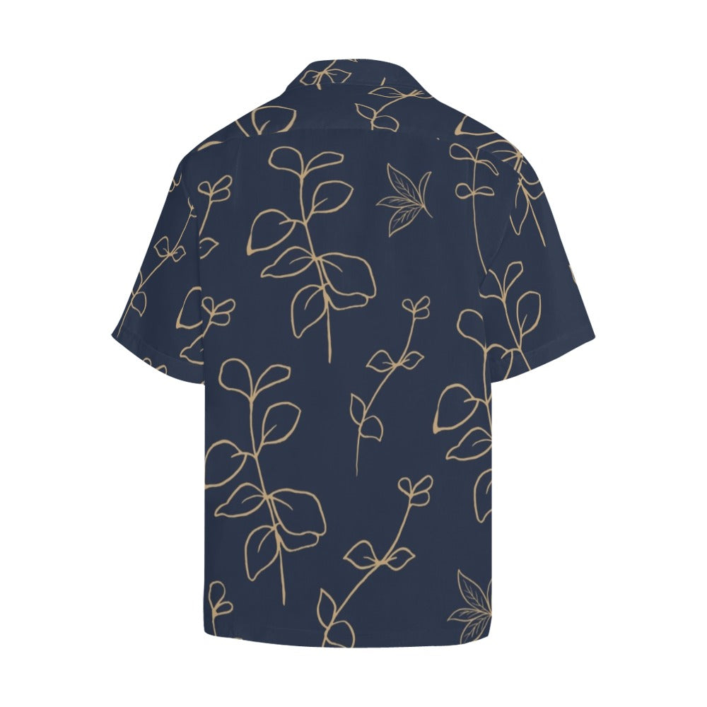 Gold Flowers On Navy - Mens Hawaiian Shirt