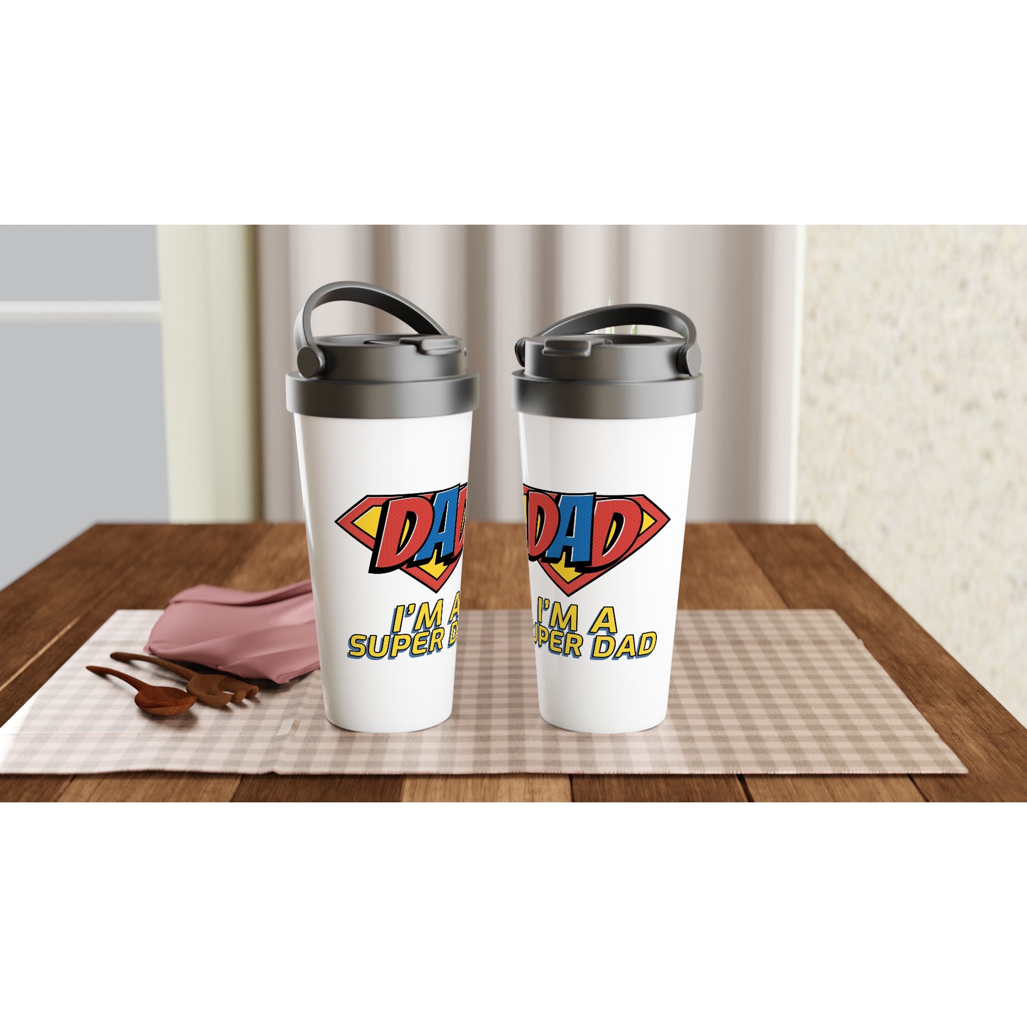 I'm A Super Dad - White 15oz Stainless Steel Travel Mug Travel Mug Dad Globally Fulfilled