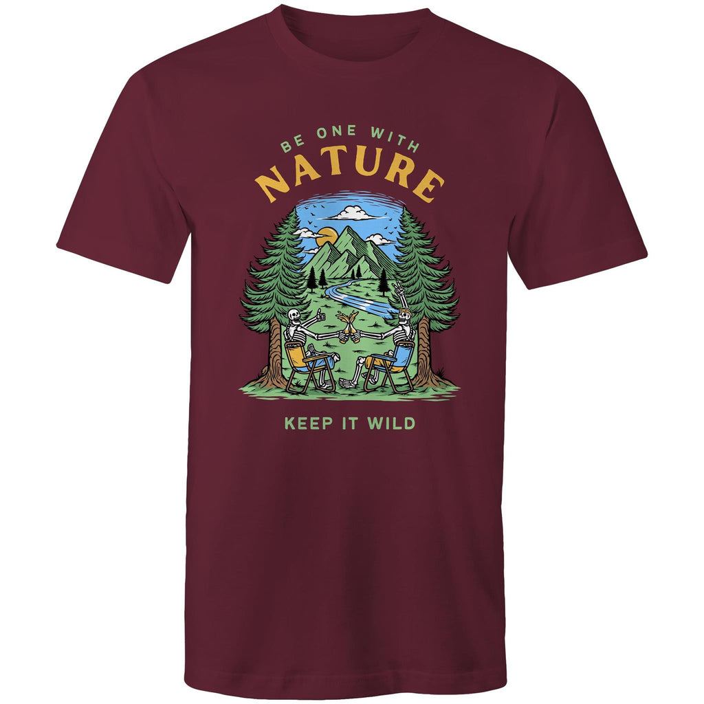 Be One With Nature, Skeletons - Mens T-Shirt Burgundy Mens T-shirt Environment Printed In Australia