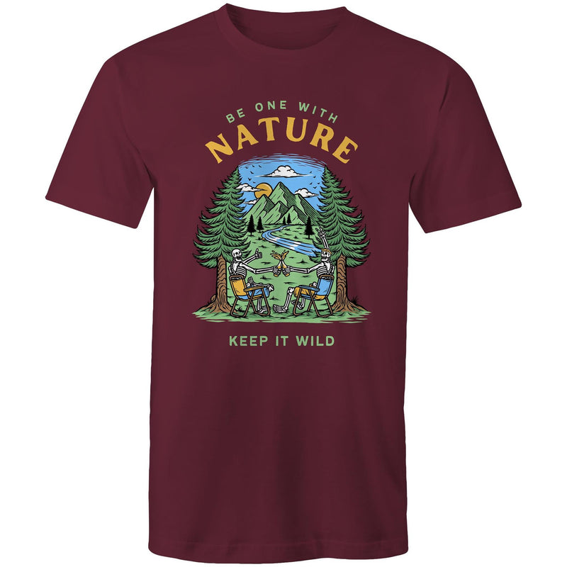 Be One With Nature, Skeletons - Mens T-Shirt Burgundy Mens T-shirt Environment Printed In Australia