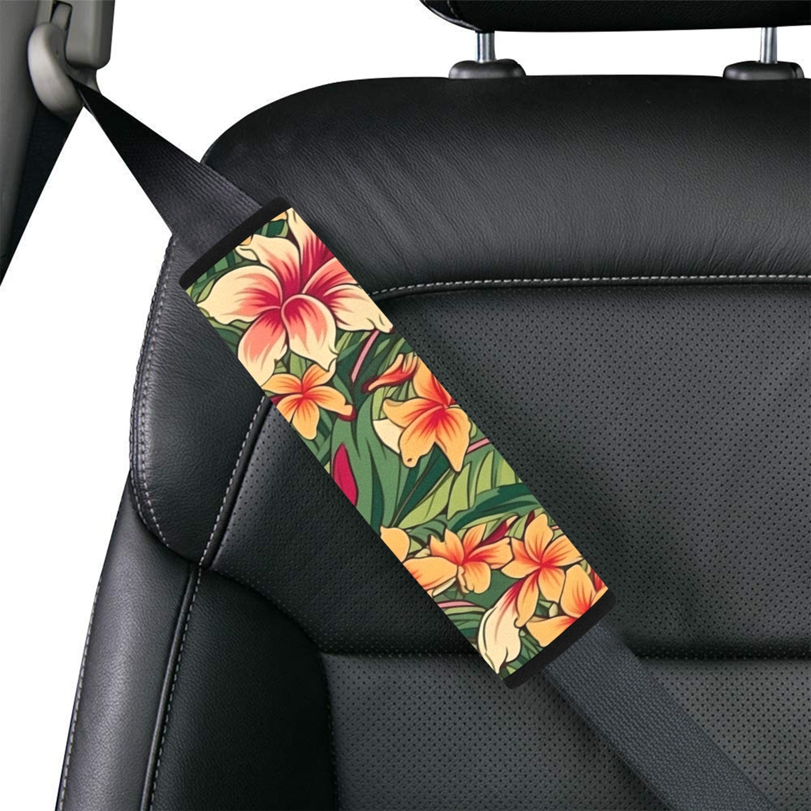 Vintage Hawaiian Floral Car Seat Belt Cover 7''x10'' (Pack of 2) Car Seat Belt Cover 7x10 (Pack of 2) Plants Printed Offshore