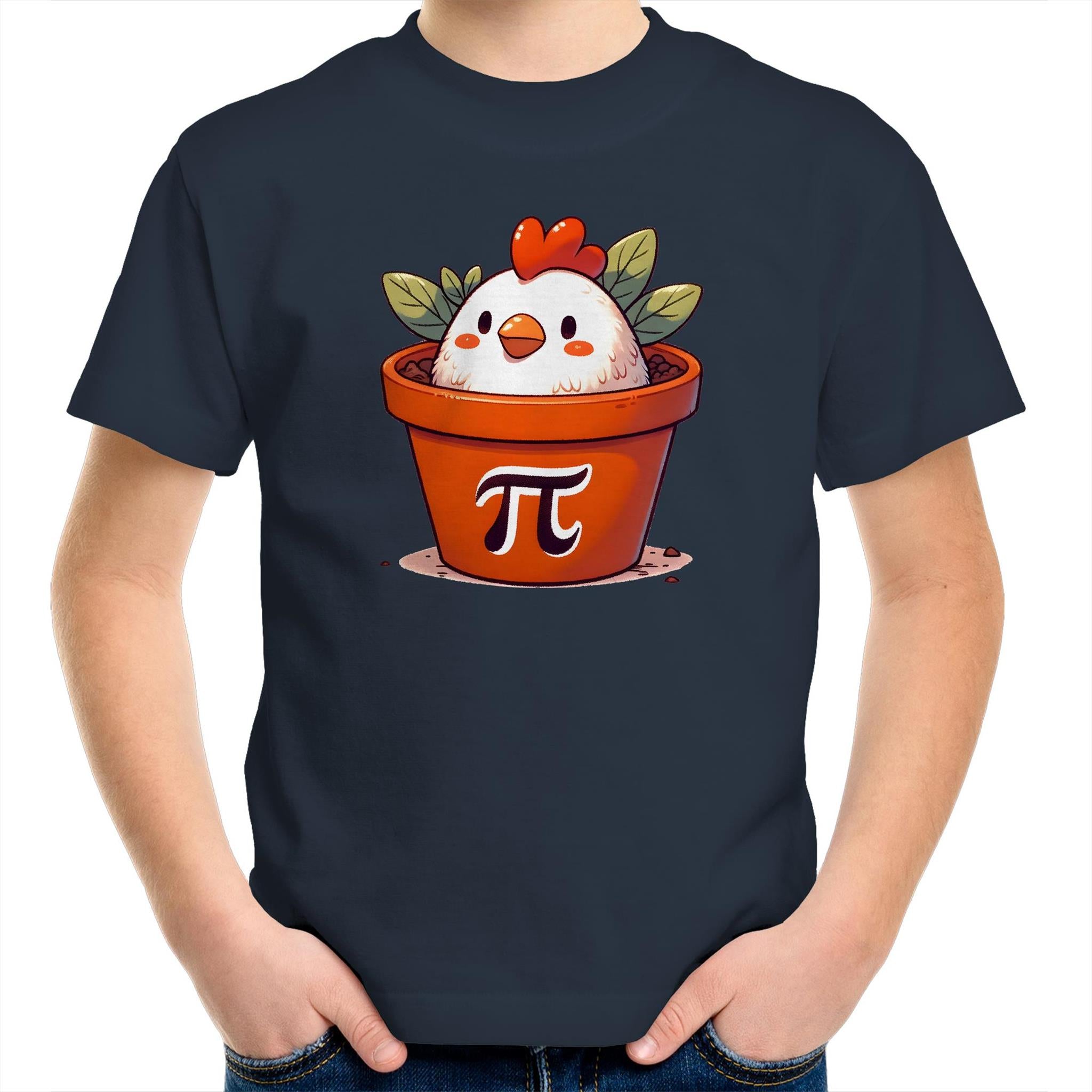 Chicken Pot Pi - Kids Youth T-Shirt Navy Kids Youth T-shirt animal Maths Printed In Australia