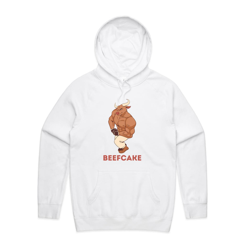 Beefcake, Gym Bull - Mens Hoodie White Mens Hoodie animal Fitness Printed In Australia