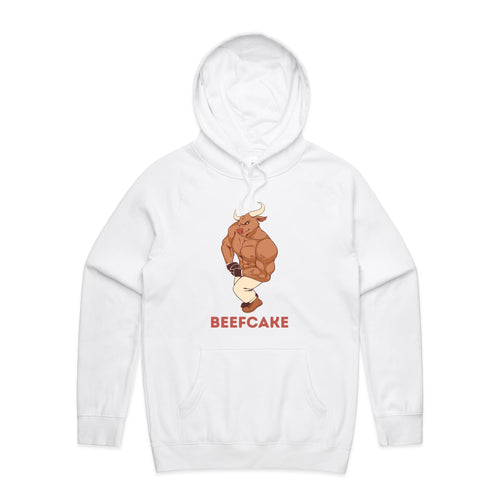 Beefcake, Gym Bull - Mens Hoodie White Mens Hoodie animal Fitness Printed In Australia
