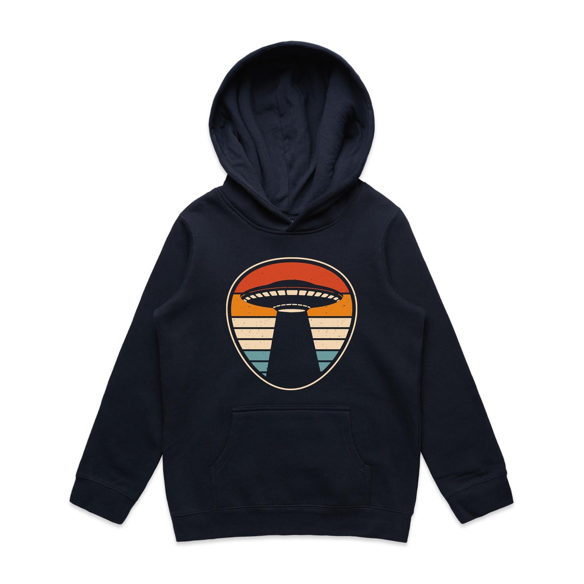 UFO, Retro Stripes - Kids Hoodie Navy Kids Hoodie Printed In Australia