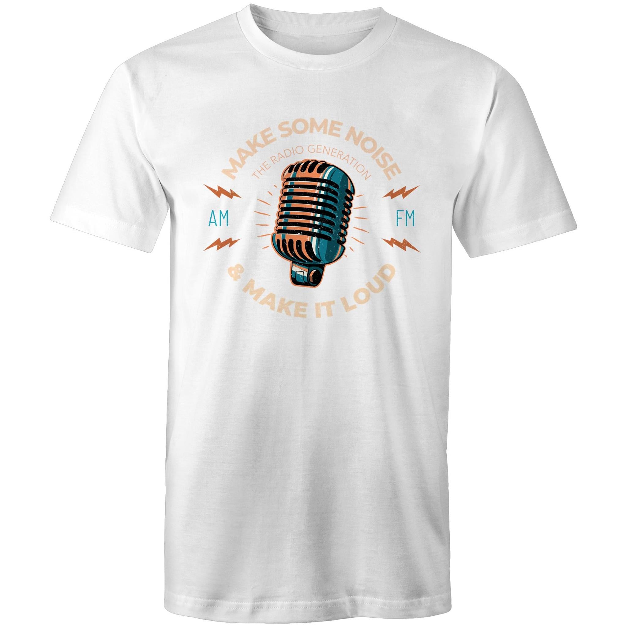 Make Some Noise, Microphone - Mens T-Shirt White Mens T-shirt Music Printed In Australia