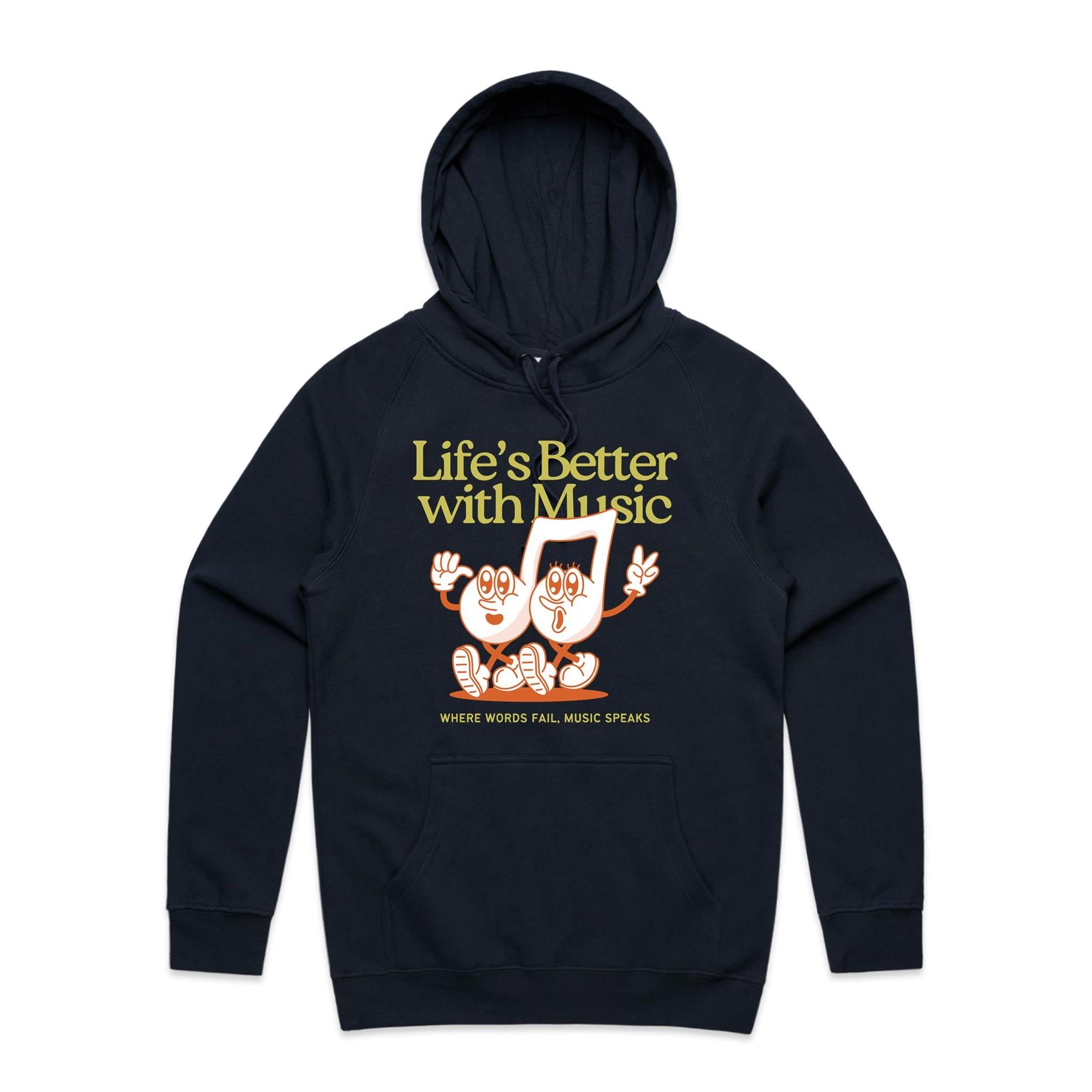Life's Better With Music - Mens Hoodie Navy Mens Hoodie Music Printed In Australia