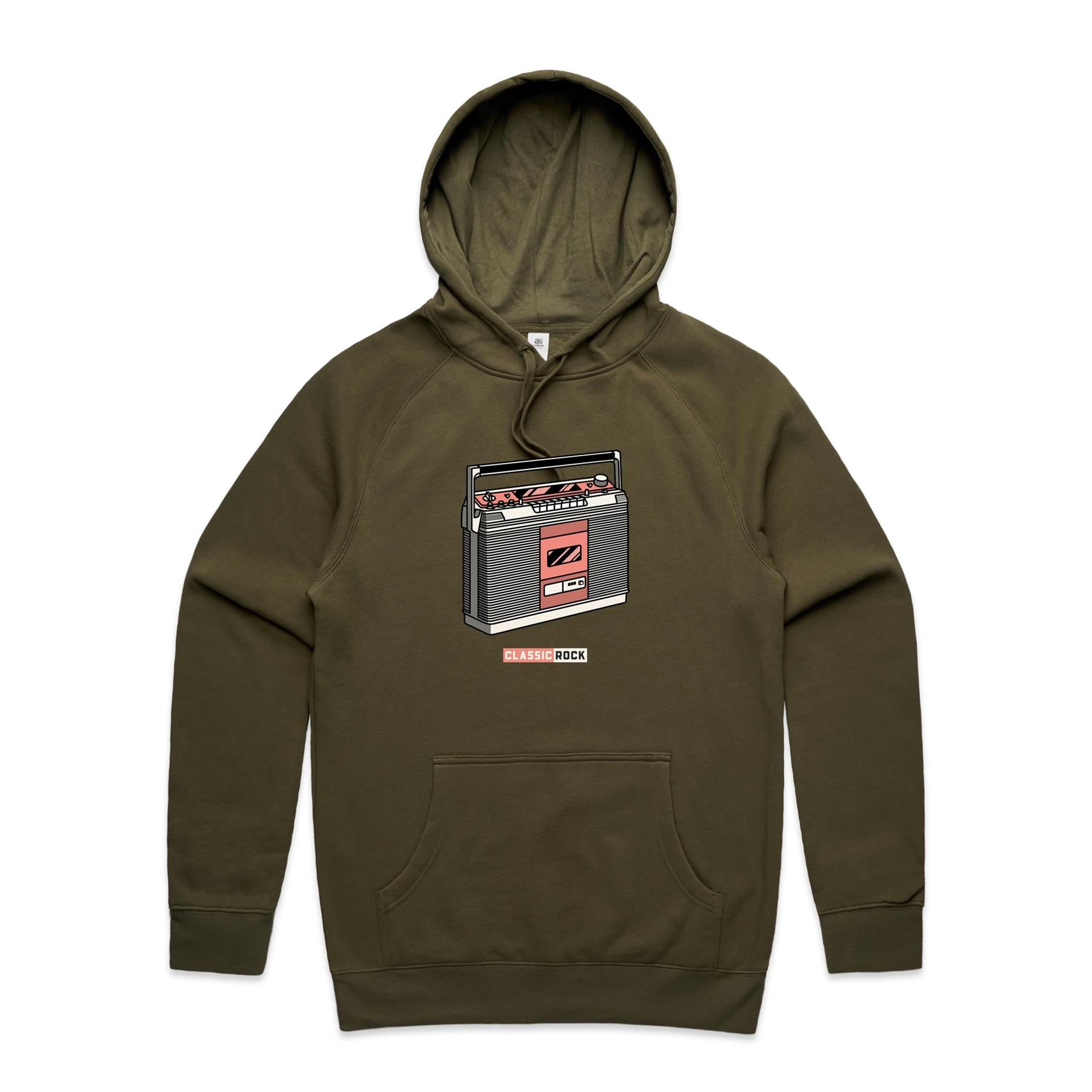 Classic Rock, Cassette Player - Mens Hoodie Army Mens Hoodie Music Printed In Australia