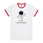 Astronaut, Hello World - Staple Ringer Tee White Red Ringer T-Shirt Printed In Australia Space