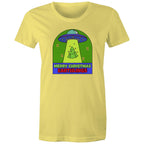 Merry Christmas Earthlings, UFO - Womens T-shirt Yellow Womens Christmas T-shirt Christmas Printed In Australia