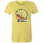 Hotdog, I'm On A Roll - Womens T-shirt Yellow Womens T-shirt Food Printed In Australia