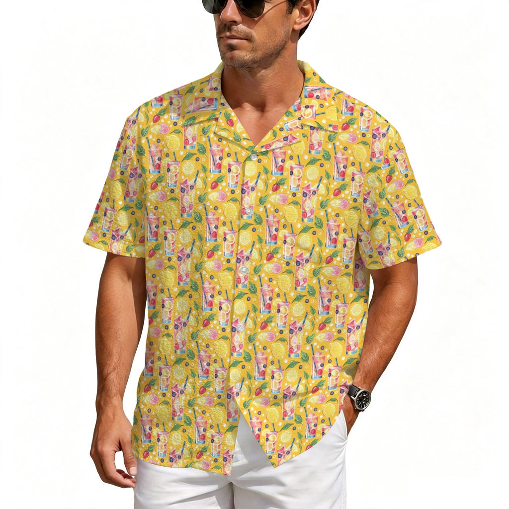 Tropical Fruit Drink Men's Crinkle Hawaiian Shirt