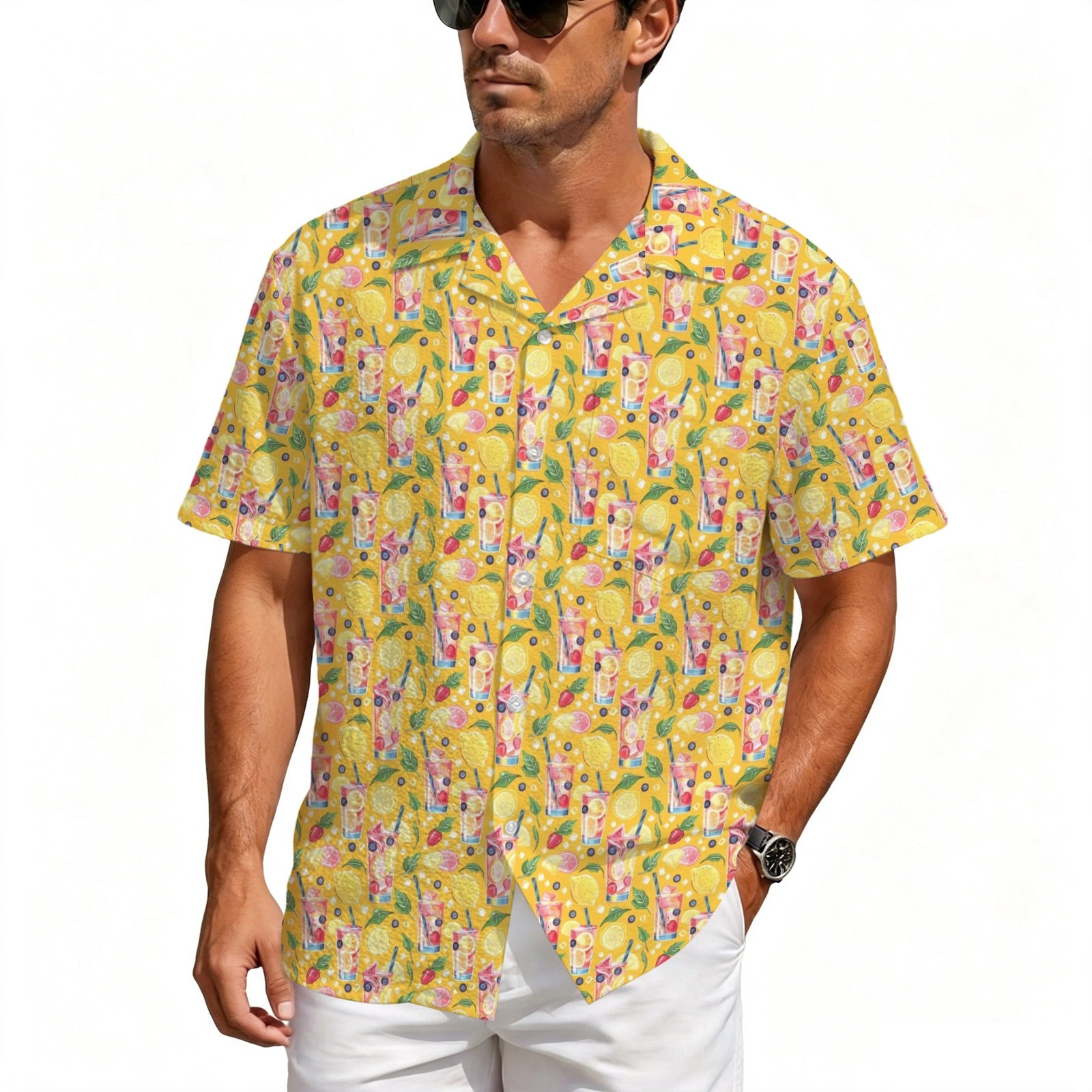 Tropical Fruit Drink Men's Crinkle Hawaiian Shirt