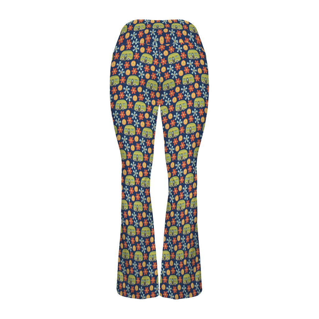Hippie Caravan High Waist Crossover Tummy Control Flare Leggings High Waist Flare Leggings Printed Offshore Retro