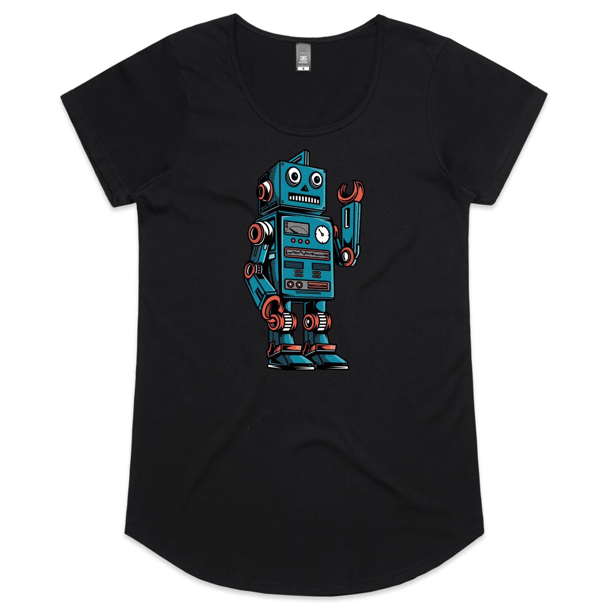 Robot - Womens Scoop Neck T-Shirt Black Womens Scoop Neck T-shirt Printed In Australia Sci Fi
