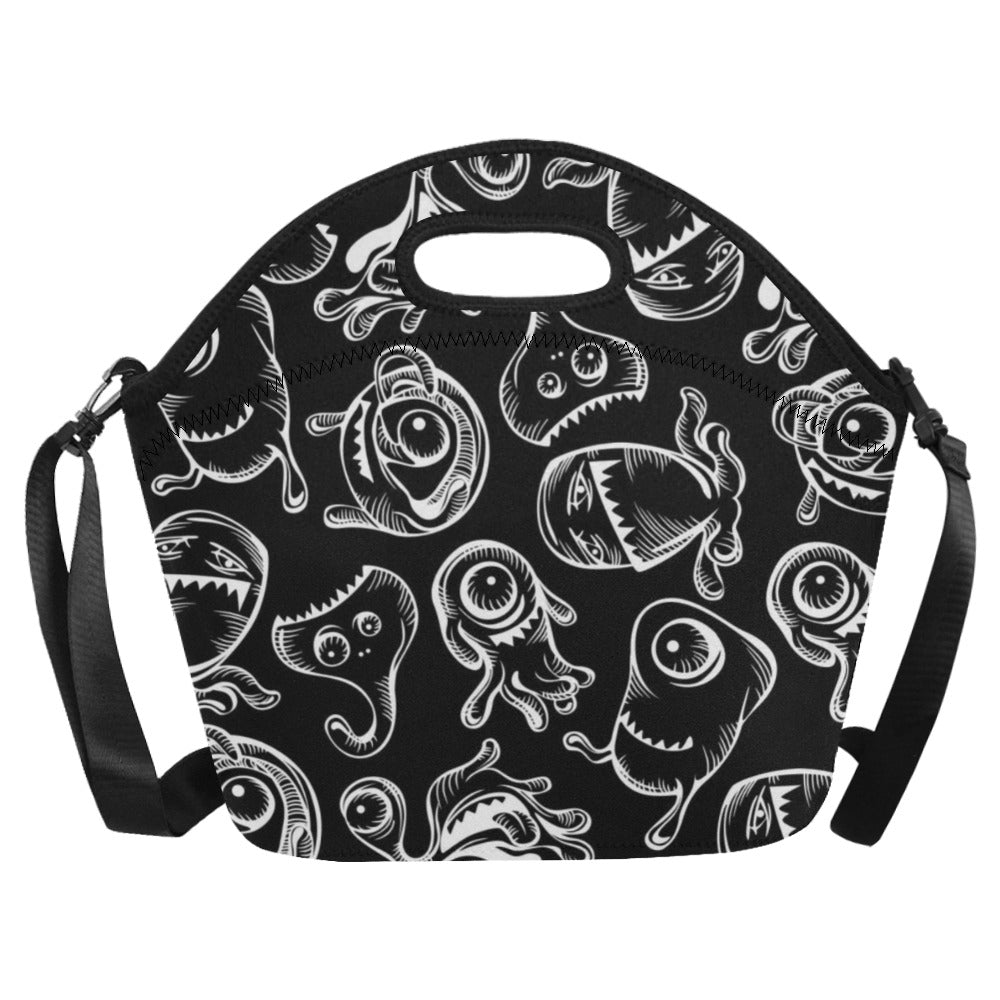 Monsters In Black And White - Neoprene Lunch Bag Neoprene Lunch Bag Printed Offshore