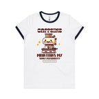 Caffeine Maintains My Sunny Personality - Women's Ringer Tee White Navy Womens Ringer T-shirt Coffee Printed In Australia