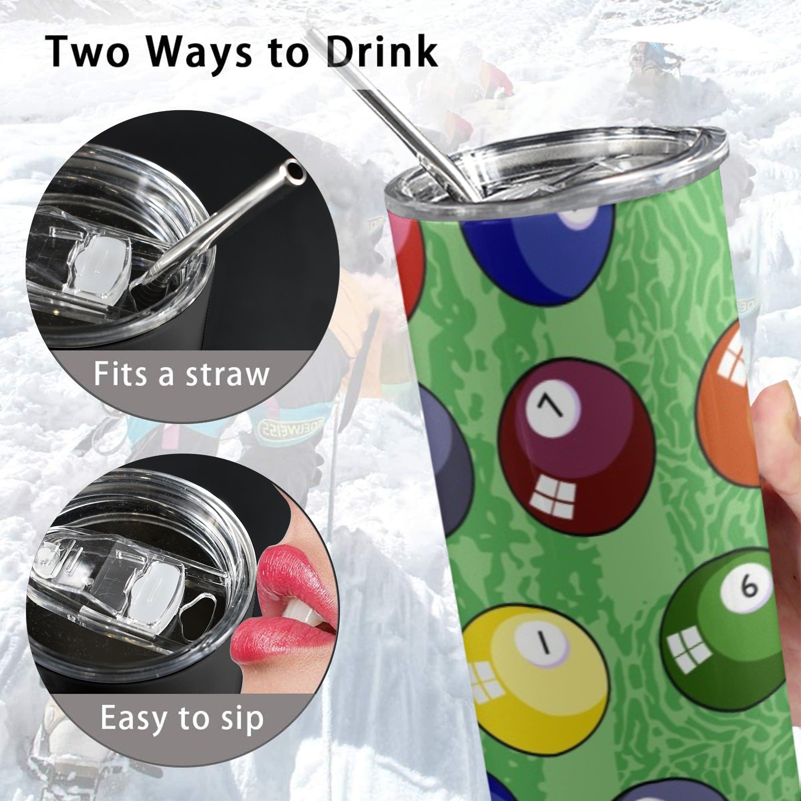 Pool Balls - 20oz Tall Skinny Tumbler with Lid and Straw