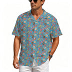 Doughnuts On Blue Men's Crinkle Hawaiian Shirt