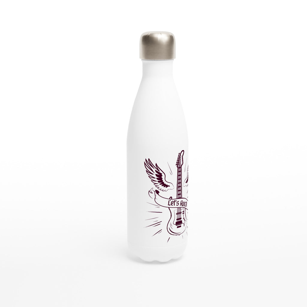 Let's Rock - White 17oz Stainless Steel Water Bottle White Water Bottle Globally Fulfilled Music