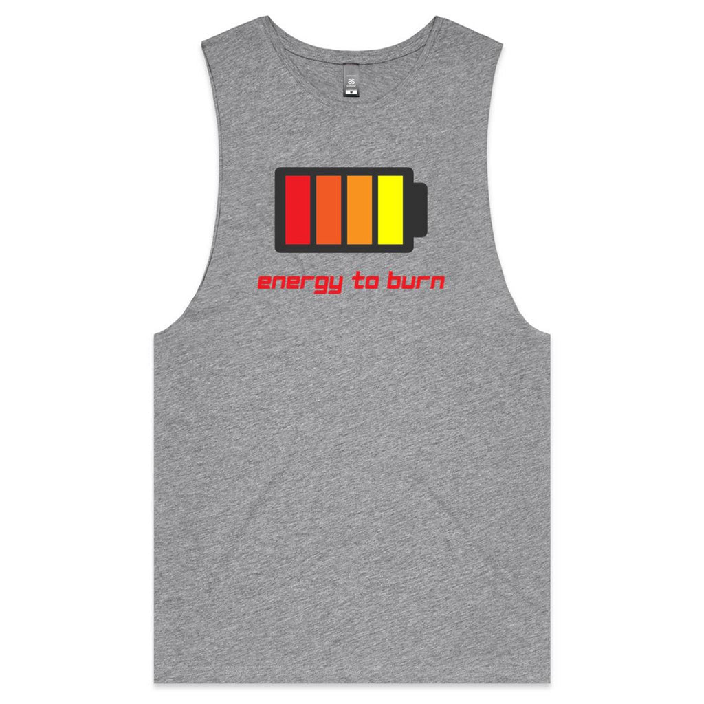 Energy To Burn - Tank Top Tee Grey Marle Drop Arm Tank Top Fitness Printed In Australia